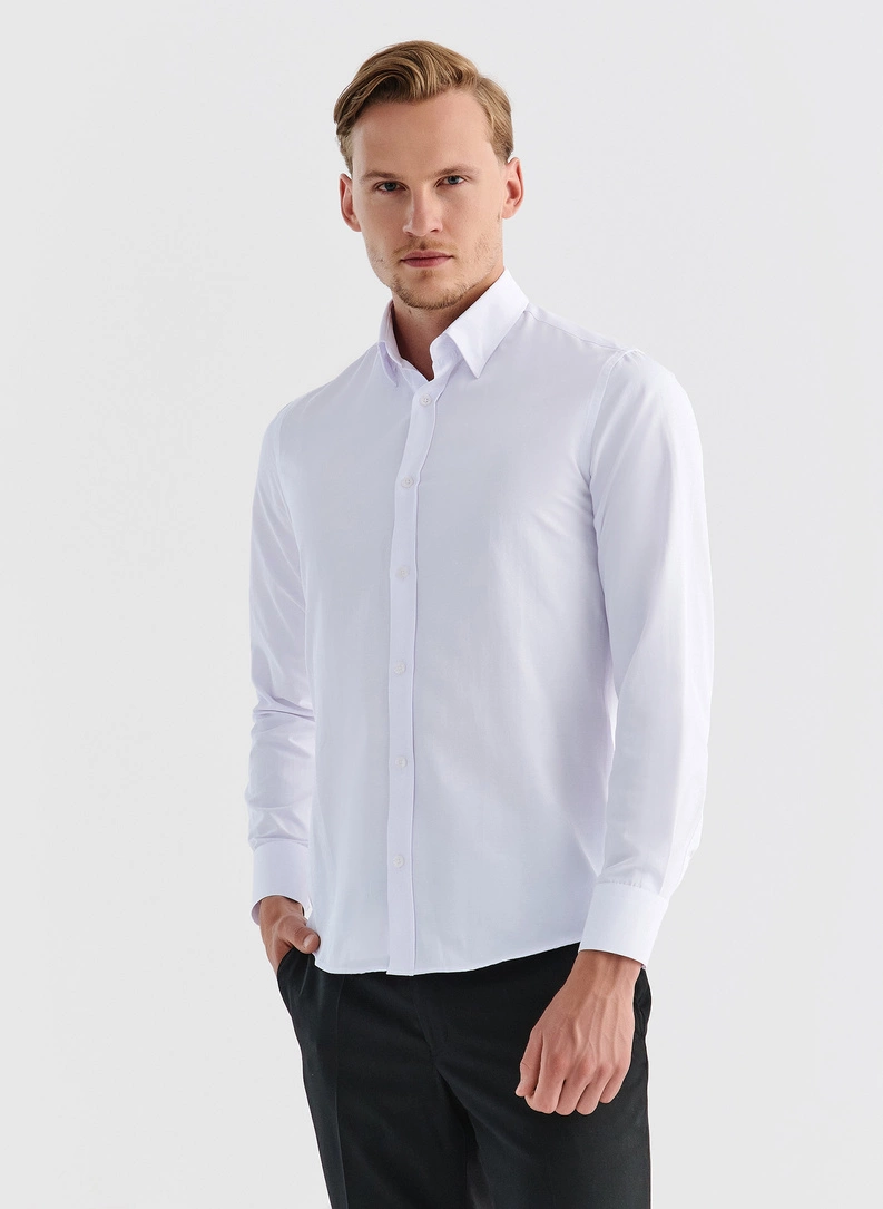 Biała gładka elegancka koszula męska