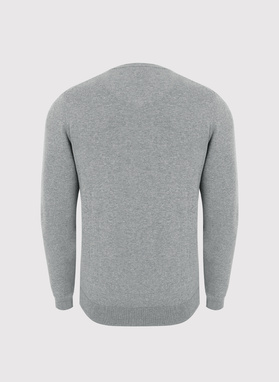 Jasnoszary męski sweter w serek 