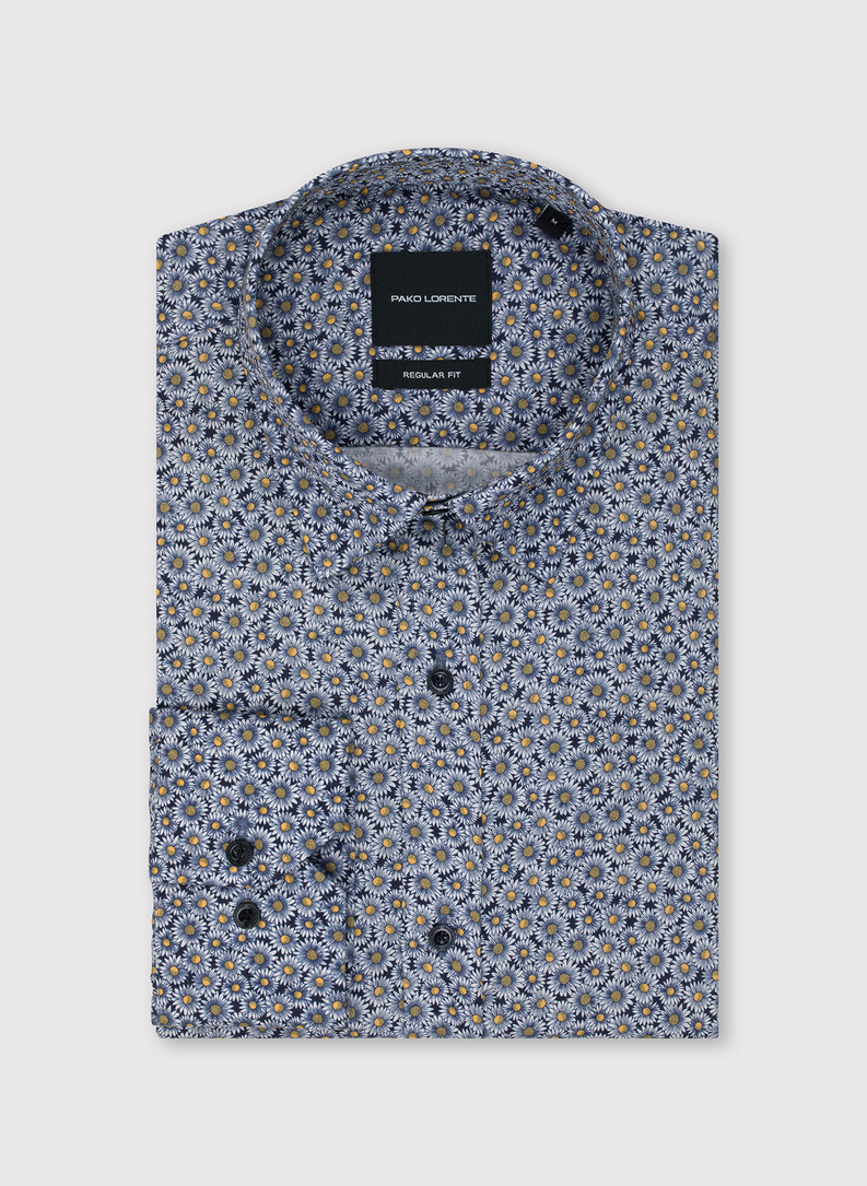 Granatowa koszula męska w kwiaty