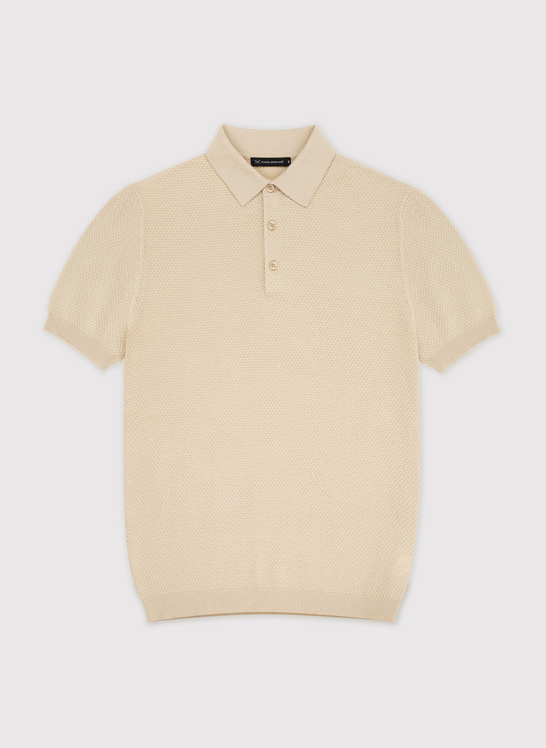 T-shirt polo o ciekawej fakturze w kolorze ecru