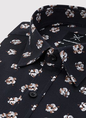 Granatowa koszula męska w wyraziste kwiaty