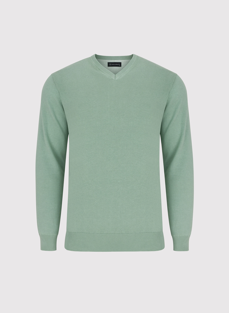 Zielony męski sweter w serek