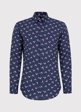 Granatowa koszula w kolibry