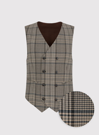 Brązowa dwurzędowa kamizelka męska w kratę