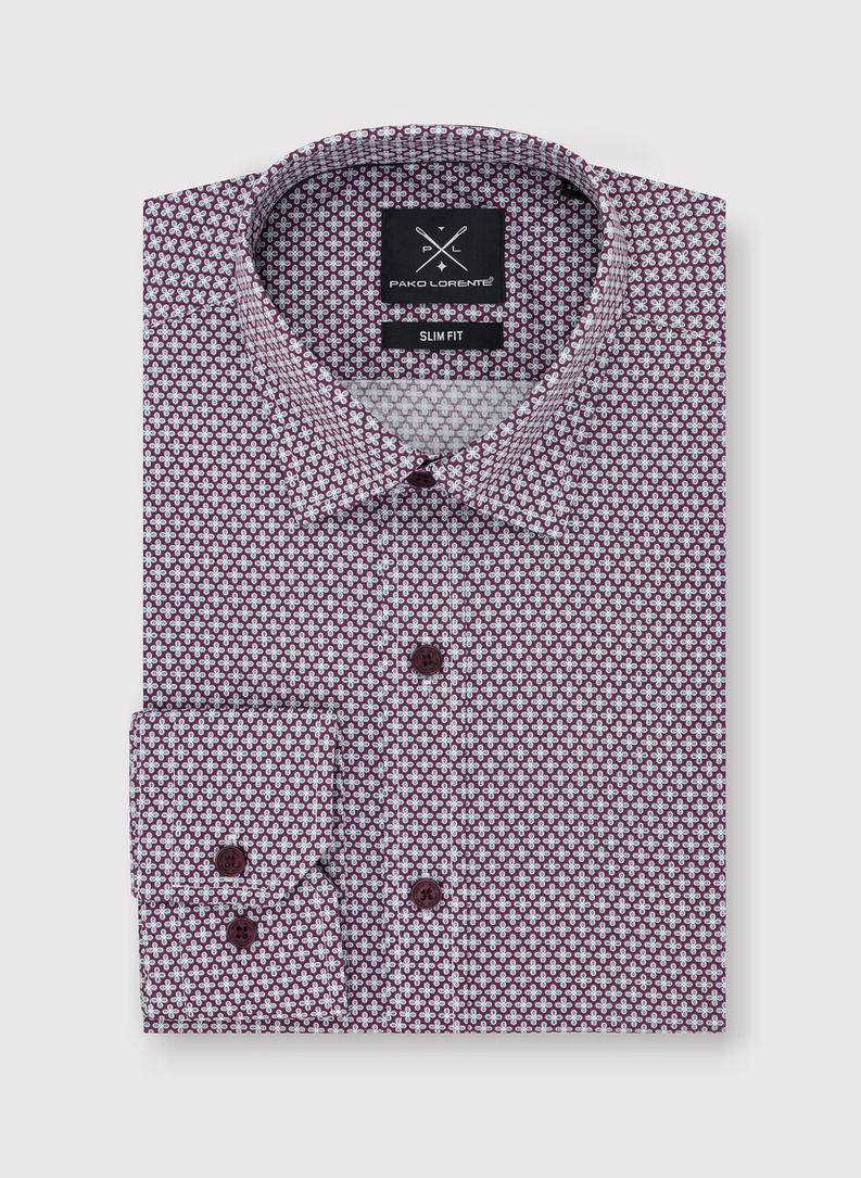 Bordowa wzorzysta koszula męska 