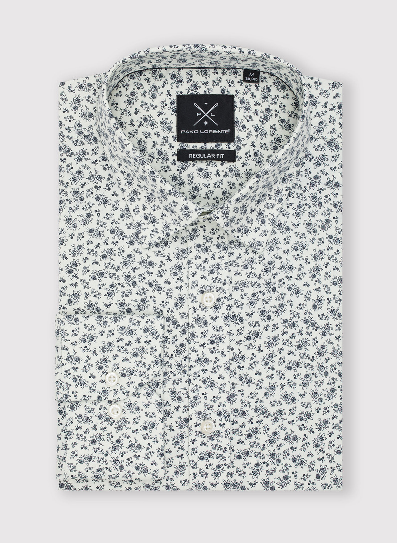 Biała koszula męska w delikatny kwiatowy wzór