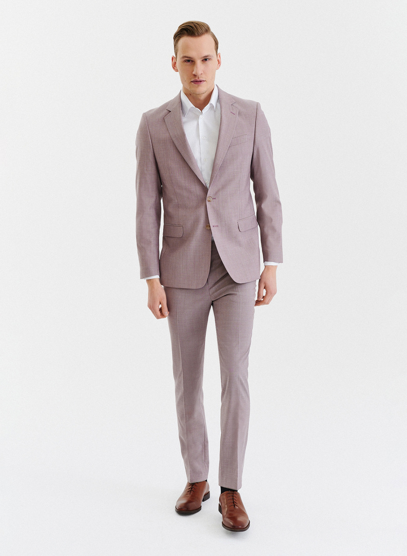 Wełniany różowy gładki garnitur męski