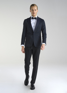 Granatowa żakardowa marynarka smokingowa