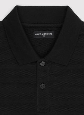 Czarne bawełniane polo w prążki