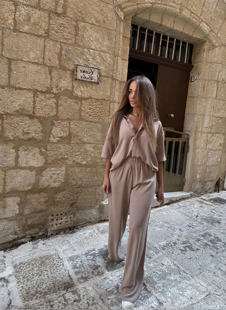 Lniany komplet damski CELEBRYTKA mokka