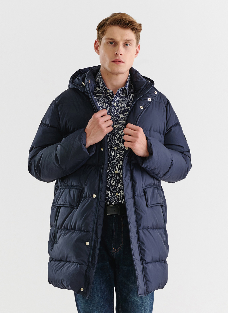 Granatowa długa pikowana kurtka