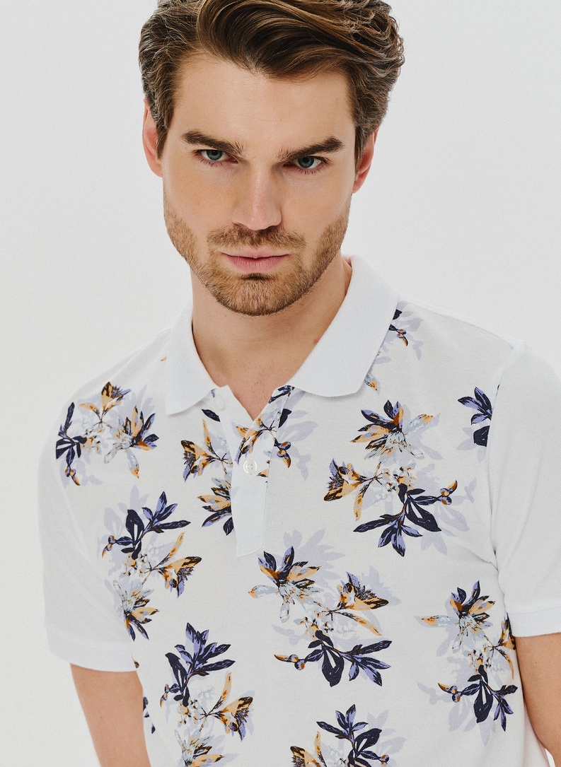 Męski t-shirt polo w kwiatki