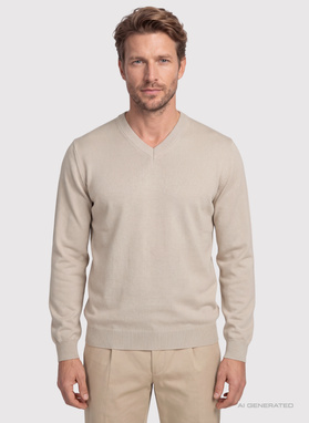 Beżowy sweter męski w serek