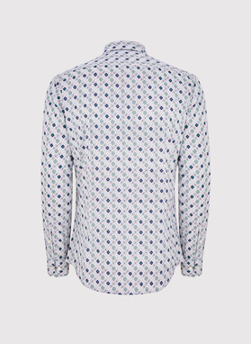 Męska koszula w kolorze białym w granatowo-zielony wzór