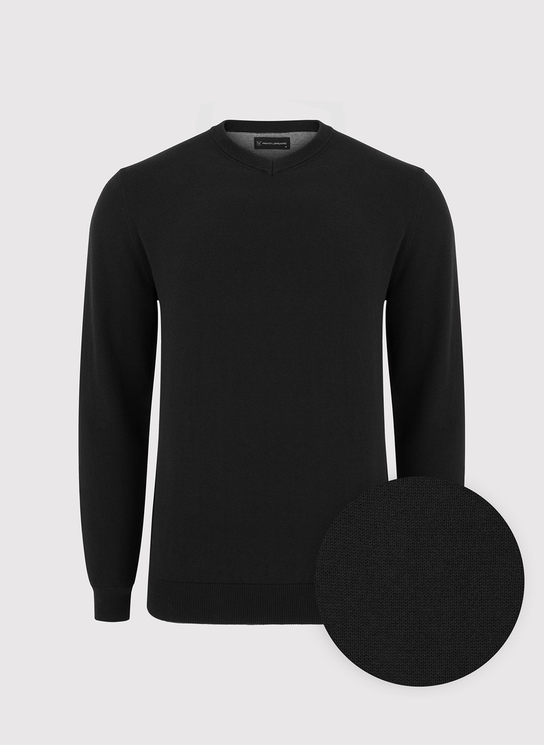 Czarny męski sweter w serek 