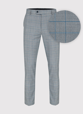 Szary garnitur męski w niebieską kratę