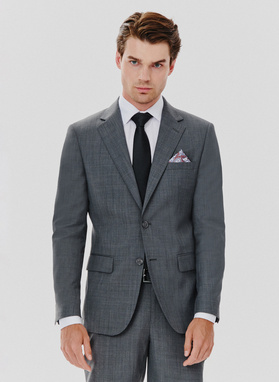 Dwuczęściowy gładki garnitur męski w kolorze szarym