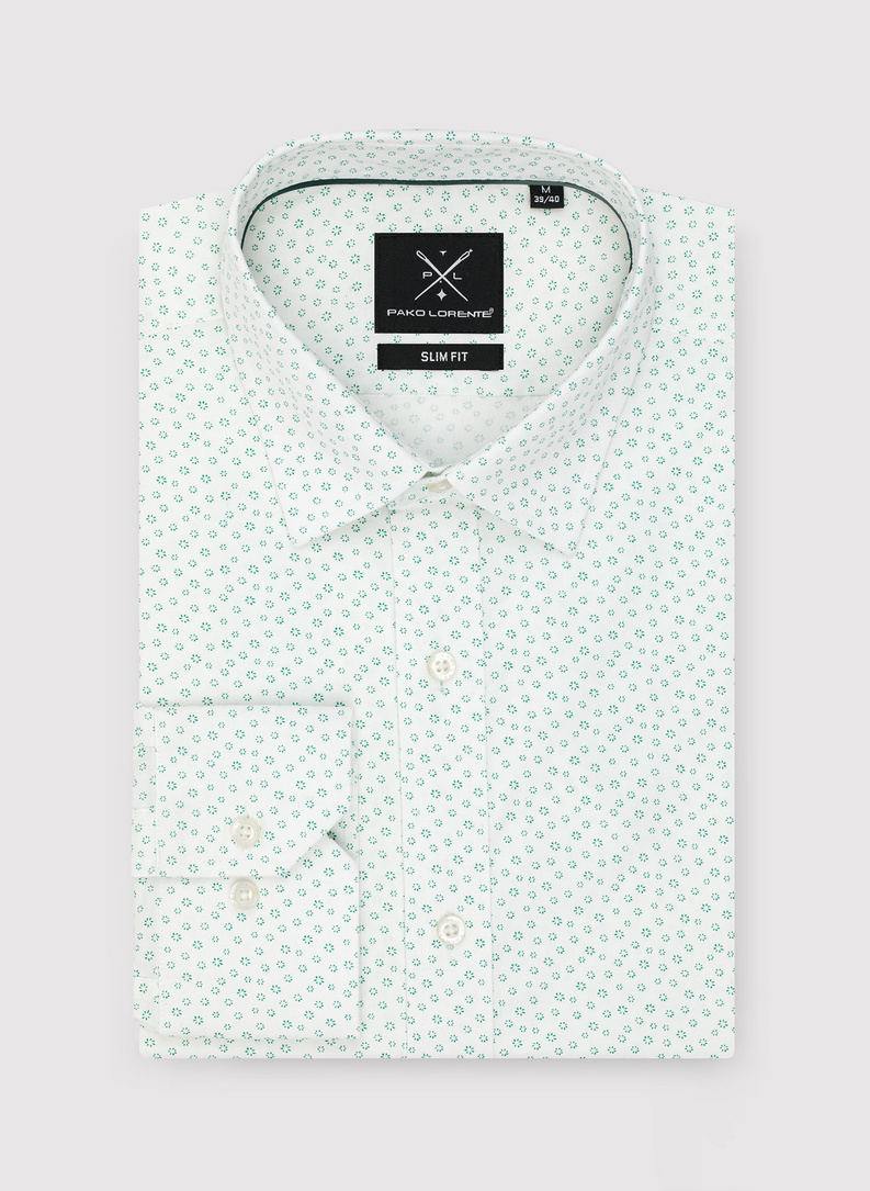 Biała koszula męska w zielony mikrowzór