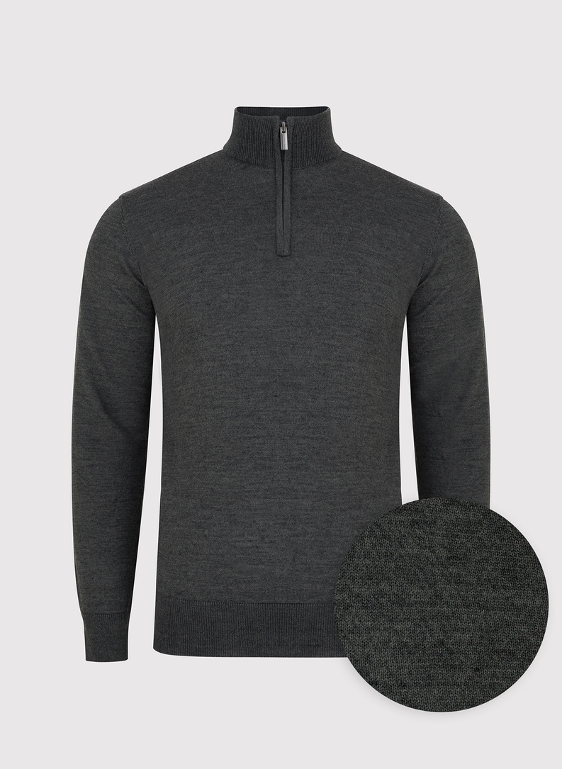 Grafitowy sweter męski ze stójką