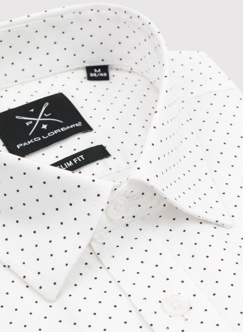 Biała koszula męska w brązowe kropki