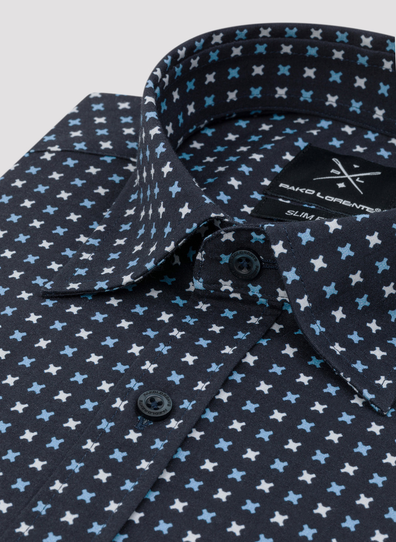 Granatowa koszula w niebiesko-biały mikrowzór