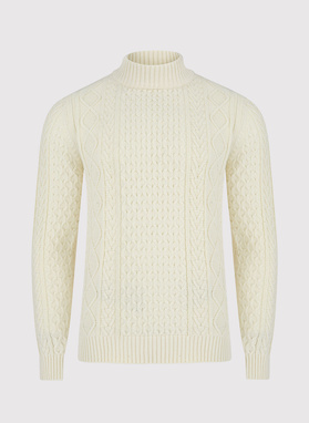 Półgolf z warkoczowym splotem w kolorze ecru