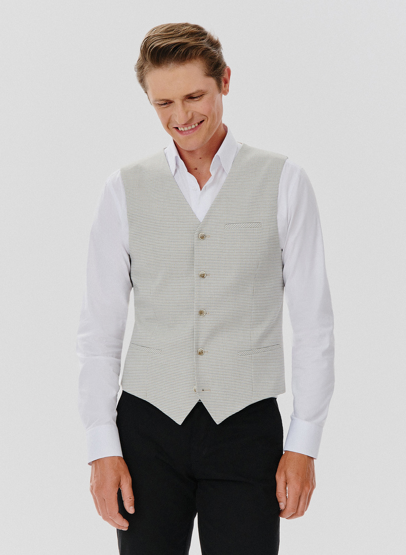 Jednorzędowa kamizelka męska w drobną kratę