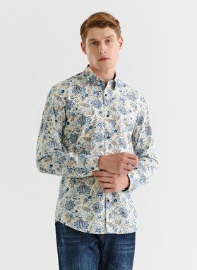 Beżowa koszula męska w kwiatowy print