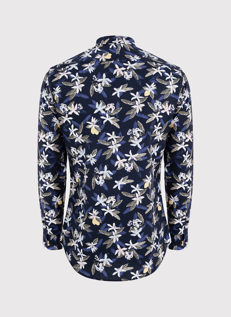Granatowa koszula męska w kwiaty
