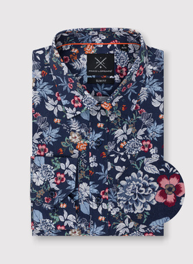 Granatowa koszula w kolorowy wzór