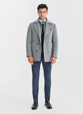 Wełniany dwurzędowy płaszcz męski