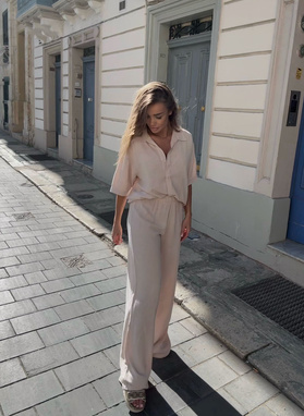 Lniany komplet damski CELEBRYTKA beżowy