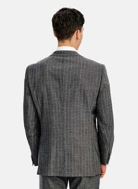 Wełniany szary garnitur w prążek