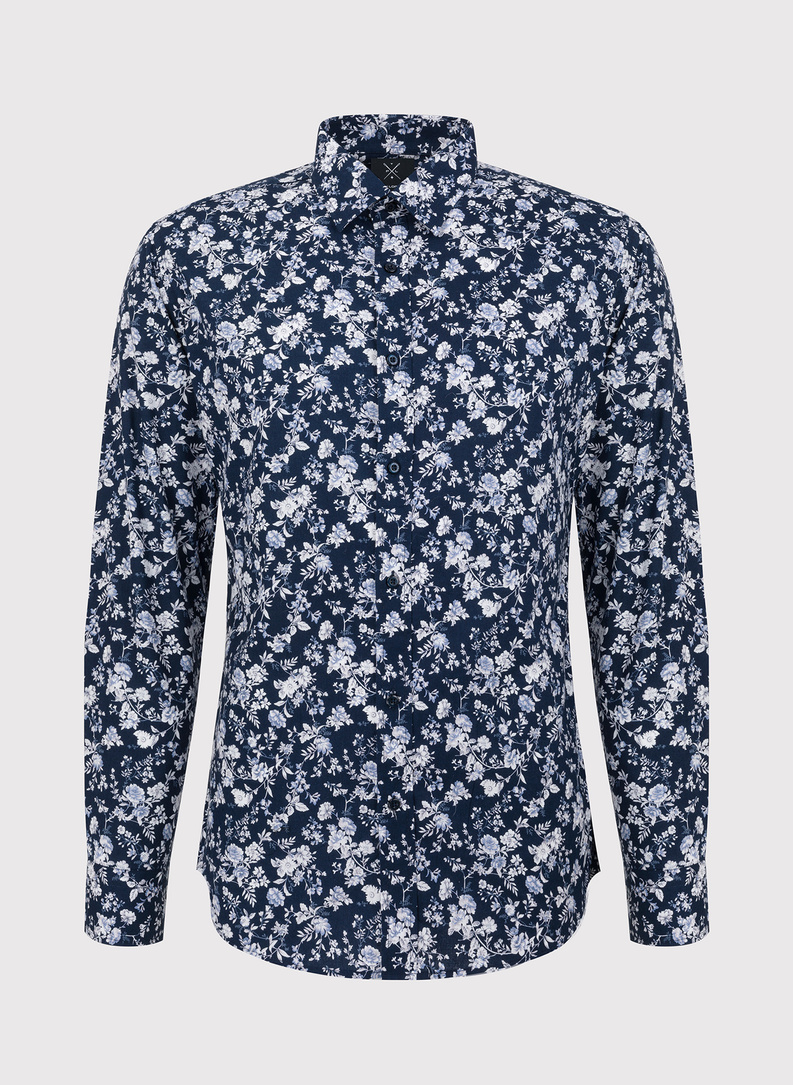 Granatowa kwiecista koszula