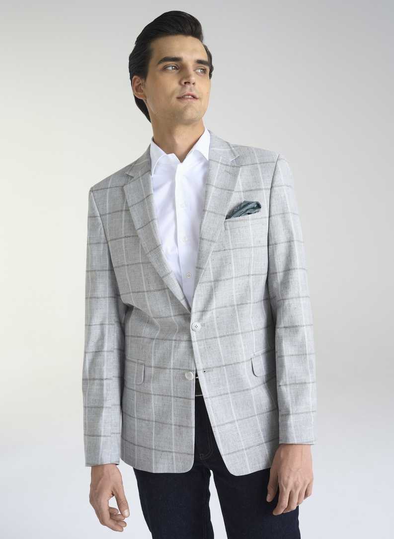 Jasnoszara marynarka męska w kratkę 