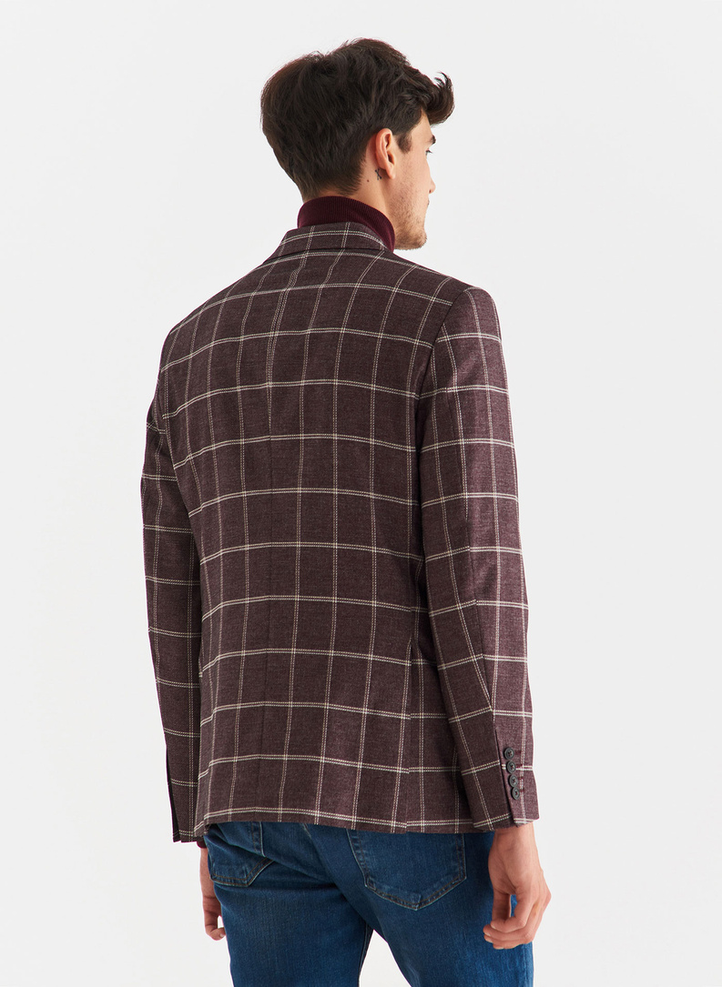 Bordowa marynarka męska w kratę