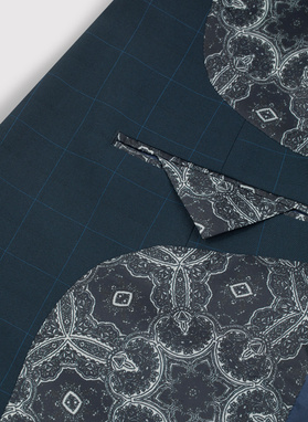 Granatowa marynarka garniturowa w delikatną niebieską kratkę