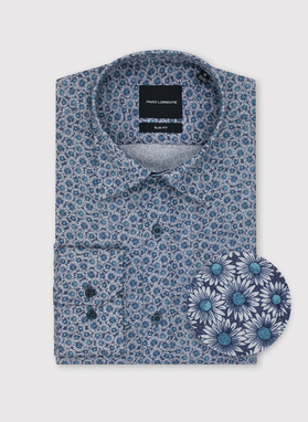 Niebieska koszula męska w kwiaty