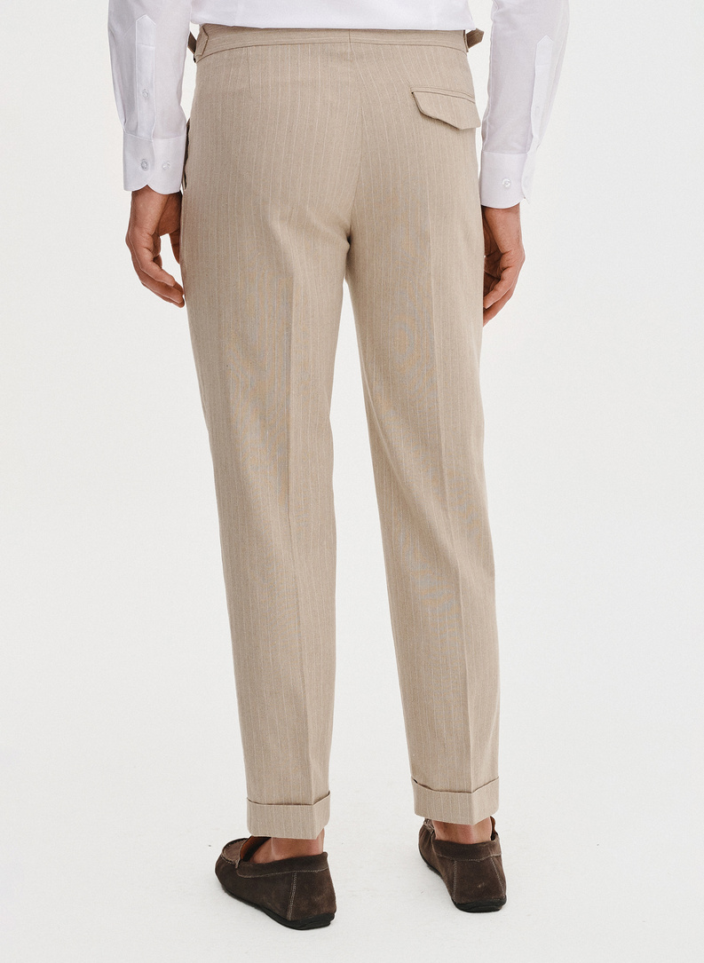 Spodnie męskie w prążek z lnem