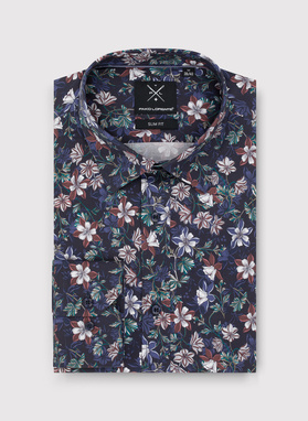 Granatowa koszula męska w kwiaty