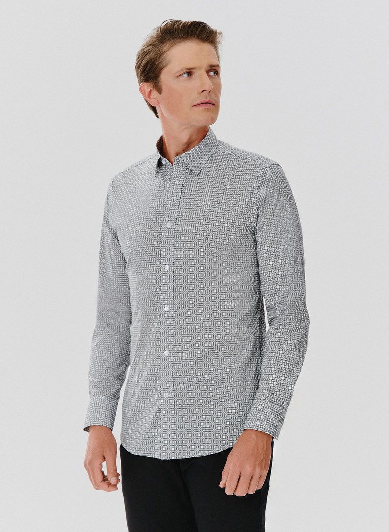 Ciemna koszula męska w geometryczny wzór