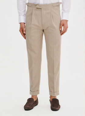 Spodnie męskie w prążek z lnem