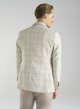 Beżowa marynarka męska w kratę Windowpane