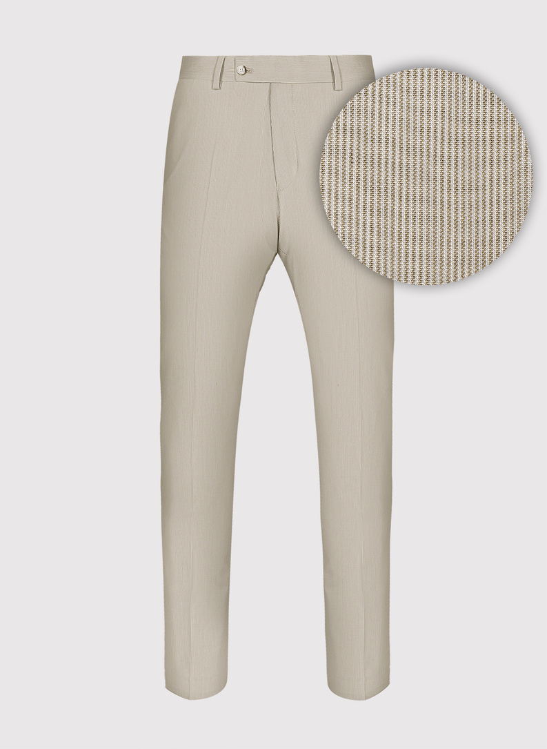 Beżowy garnitur męski w prążek
