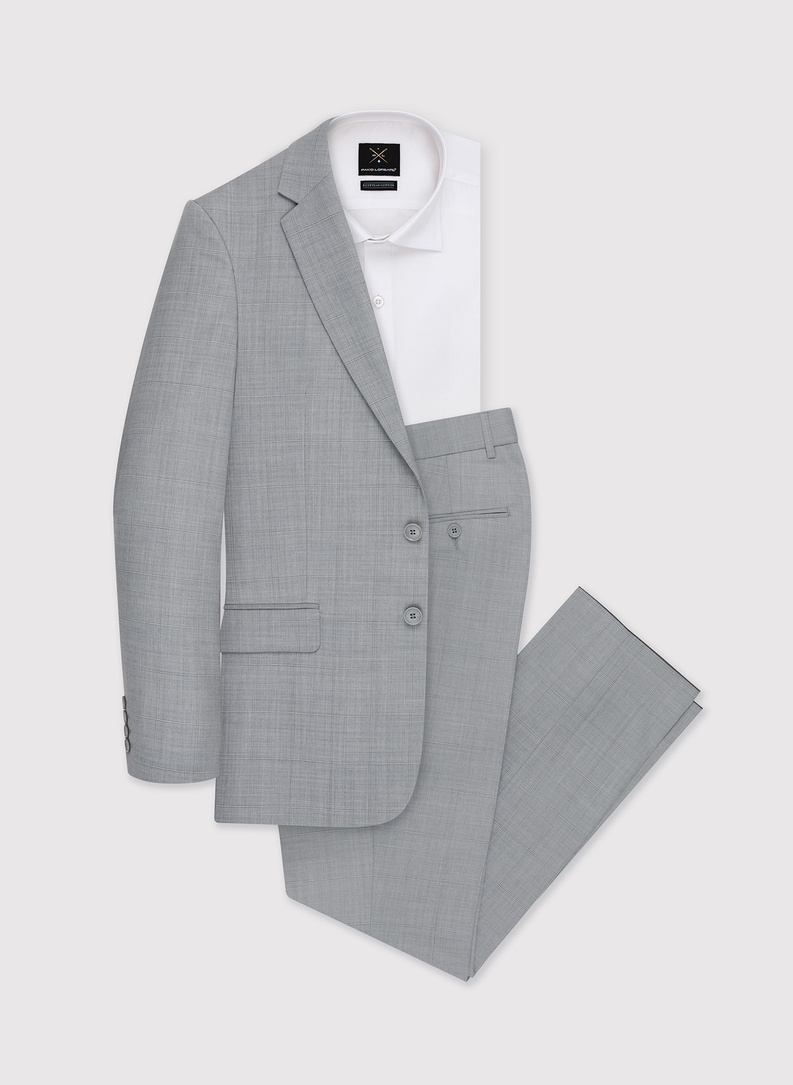 Szary garnitur męski w delikatną kratę