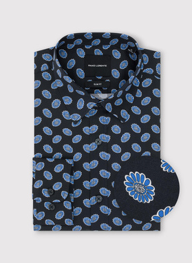 Granatowa koszula w kwiaty