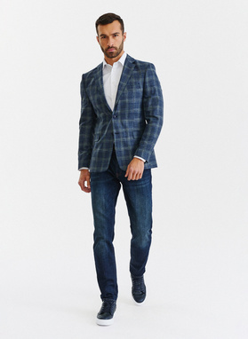 Granatowa casualowa marynarka męska w zieloną kratę