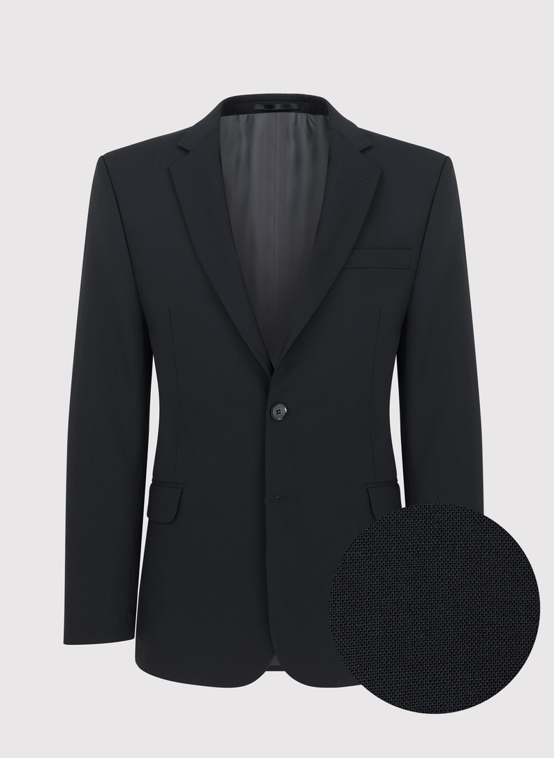 Gładki czarny garnitur z wełną