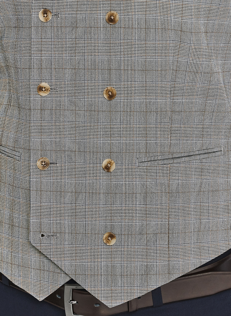 Szara dwurzędowa kamizleka w drobną kratkę