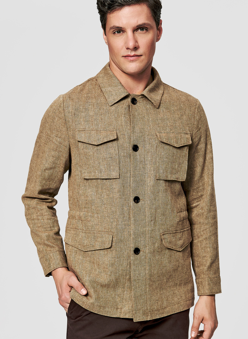 Lniana marynarka safari w kolorze beżowym